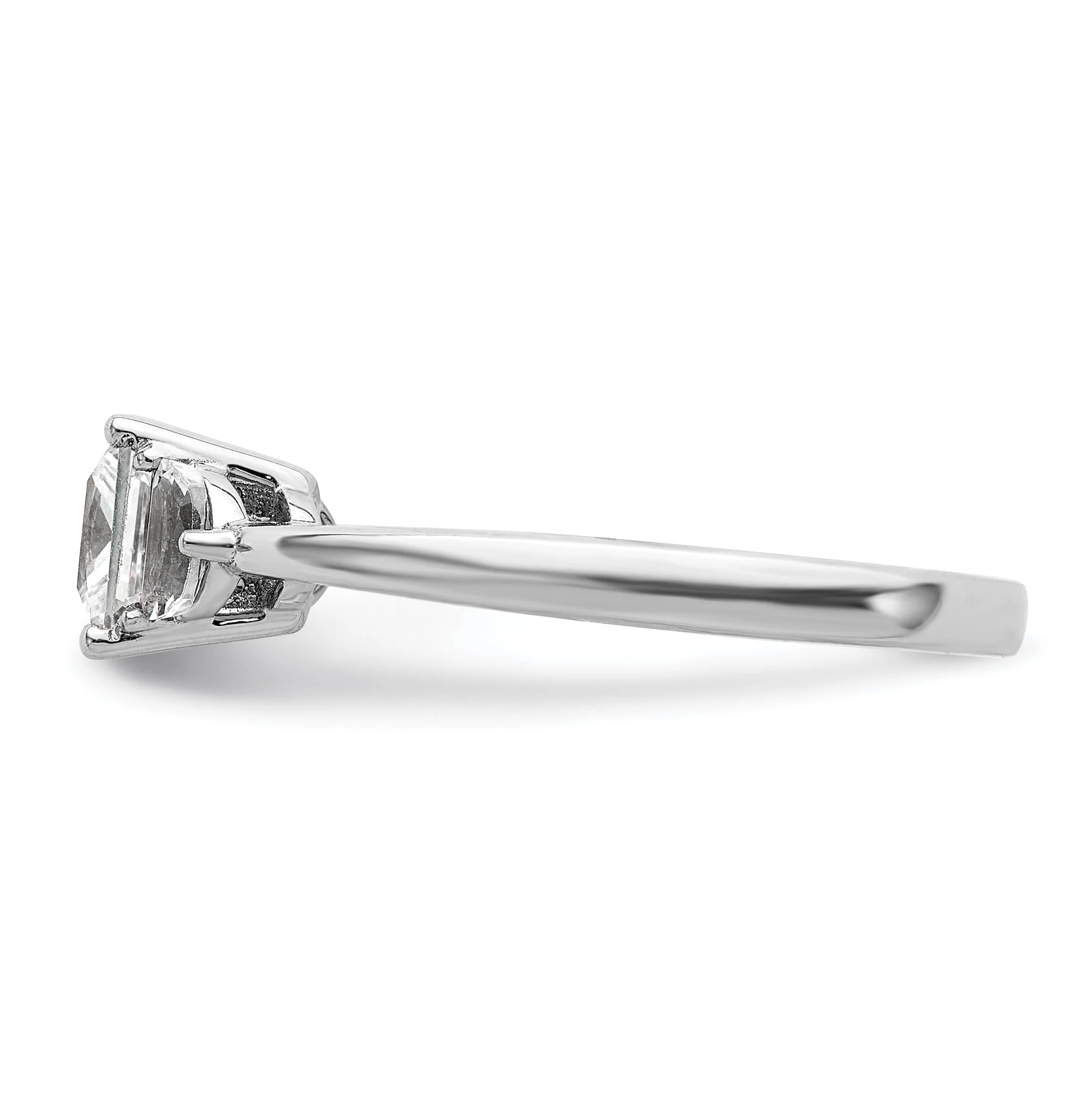 14k White Gold 3 Stone Half Moon Princess Cut CZ Ring C2364