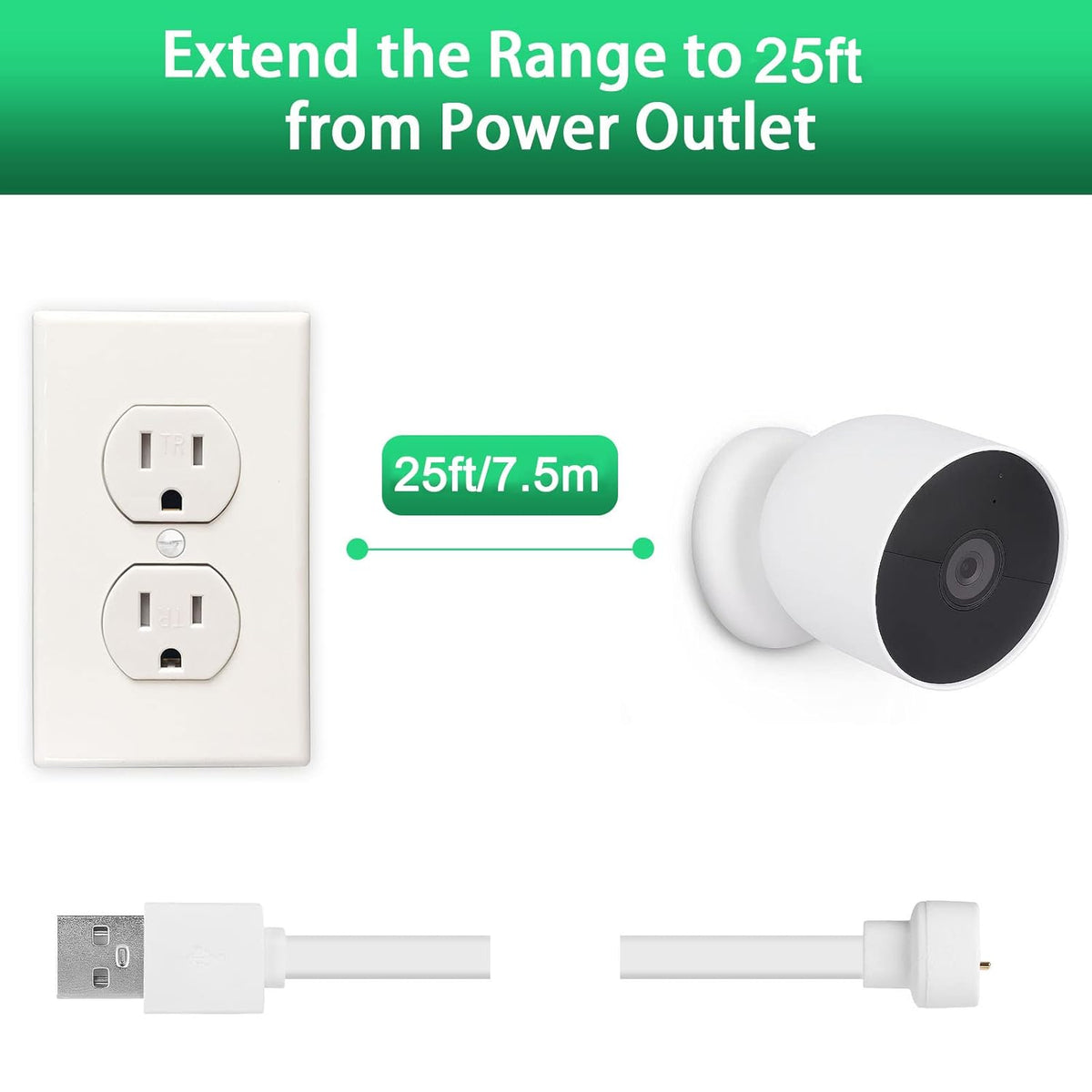 25 ft Weatherproof Charging Cable 3Pack-White R348