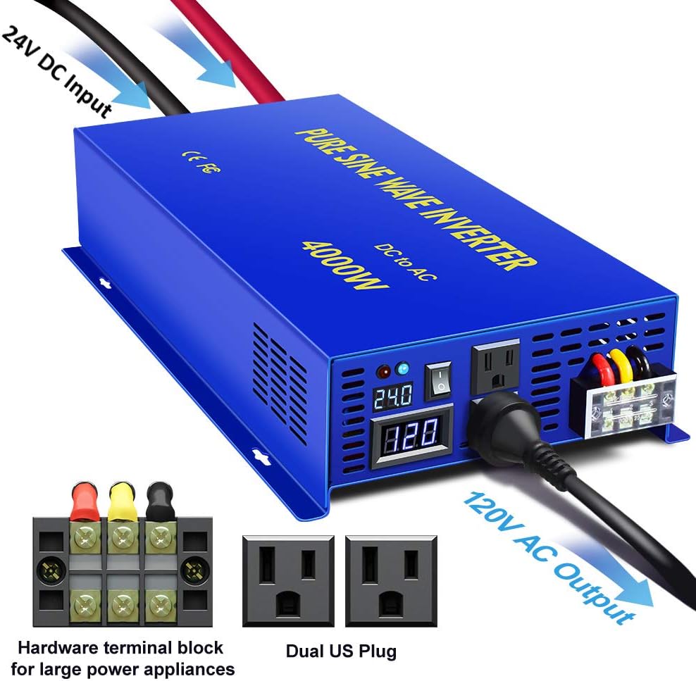 3500W / 7000W Peak 24V DC to AC 110V 120V Pure Sine Wave Power Inverter with LCD Display R98695