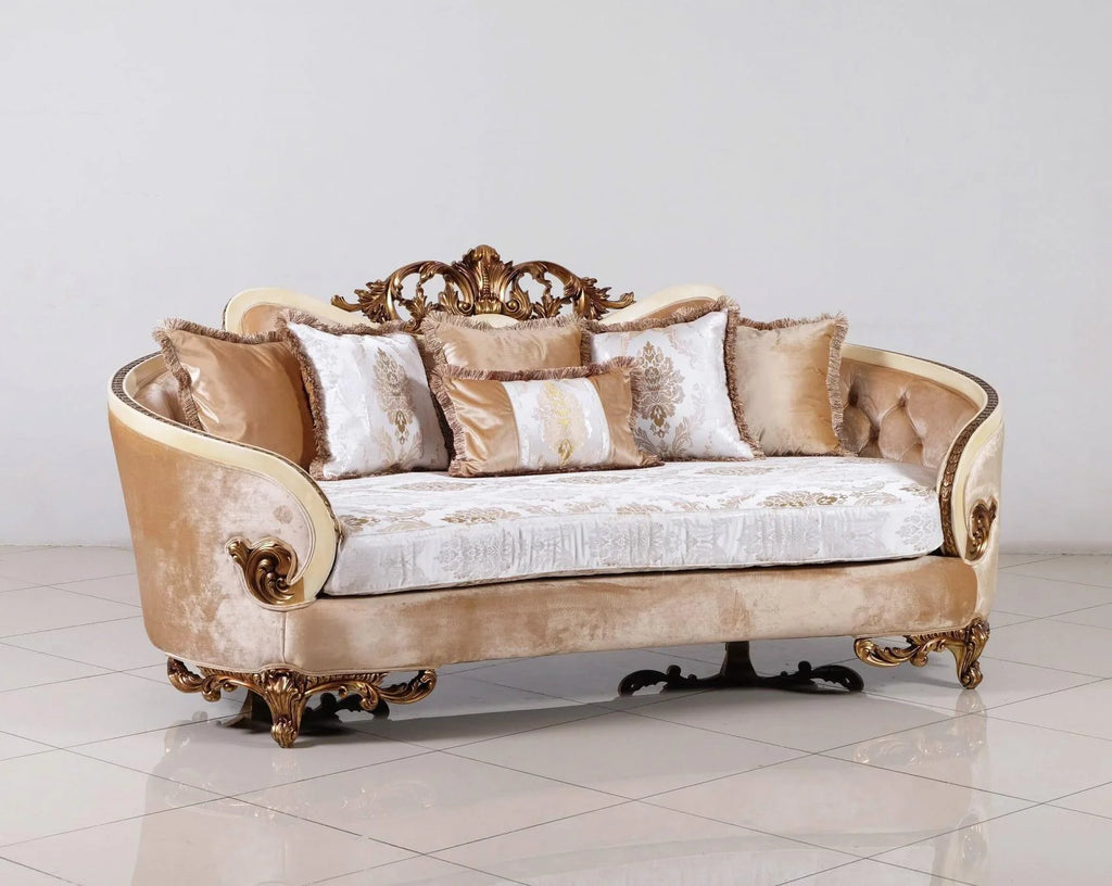 Beige & Gold Wood Trim Sofa L170660