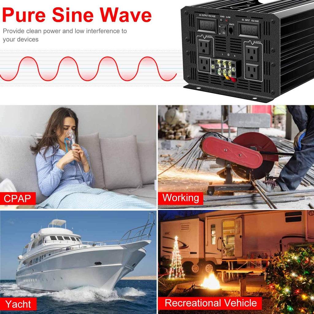 3000W 3200W Peak Power 6400W Pure Sine Wave Power Inverter DC 12V to 110V AC Converter 60HZ Solar Converter Y475