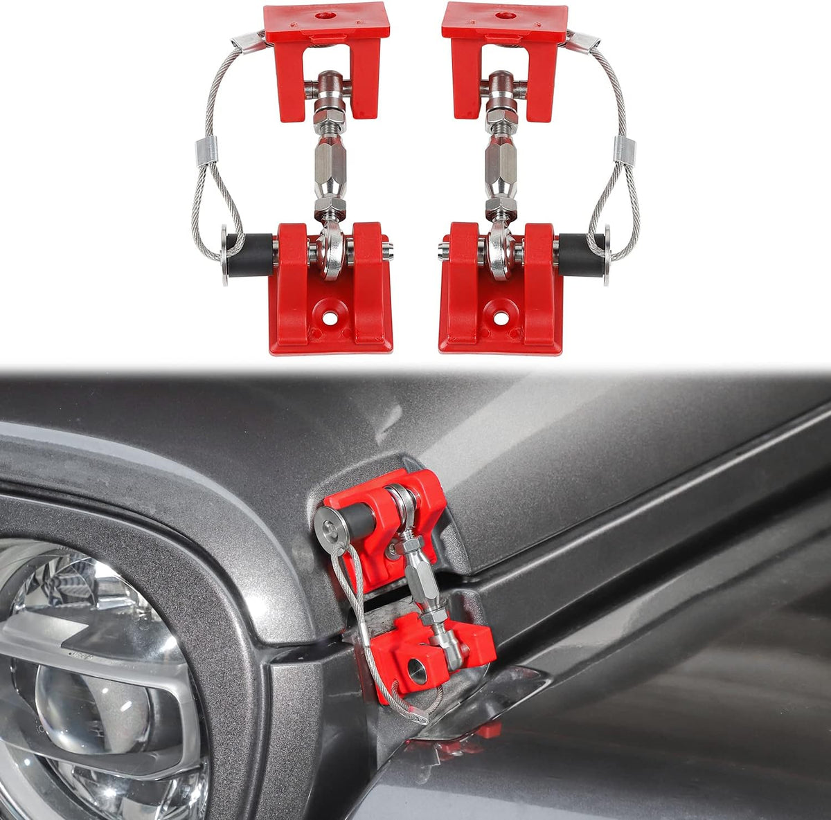 Stainless Steel Locking Hood Latch Catch Kit (Red with Lock) A22452
