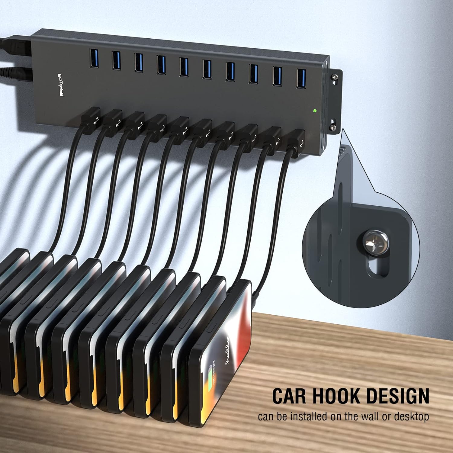 Powered USB hub 20 Ports with 12V/8A-120W Power and Data Cable C41349