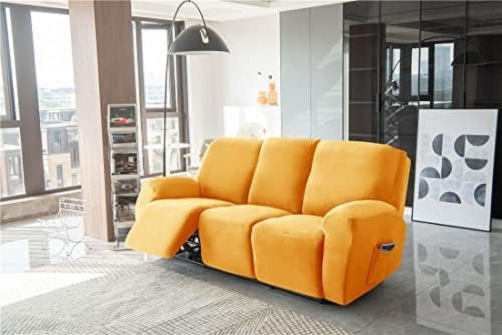 Velvet Recliner Sofa Slipcover 8 Pieces with Side Pocket K131208