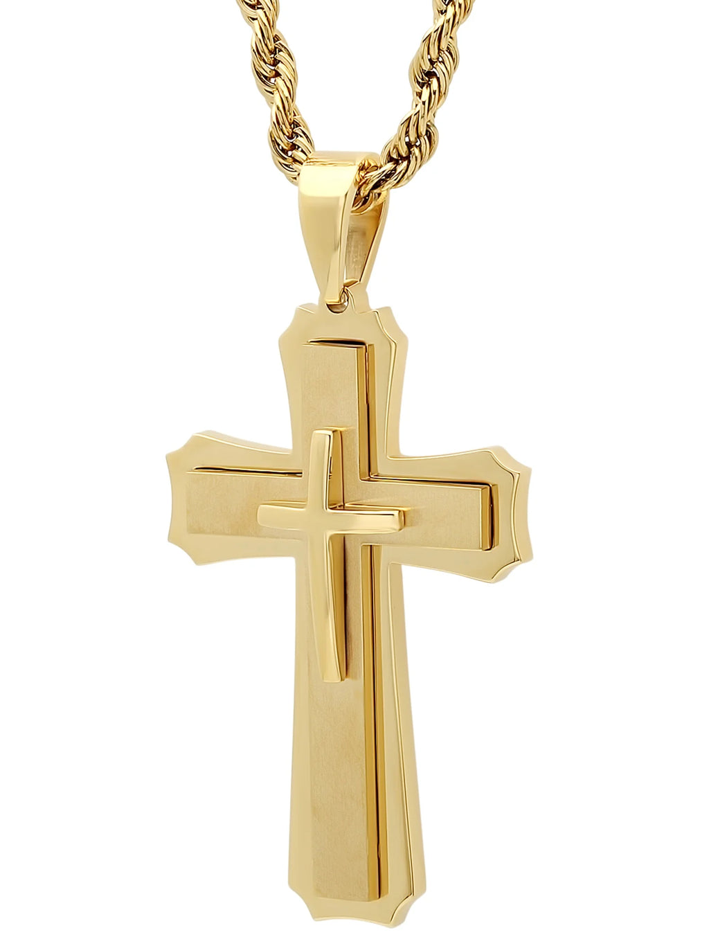Gold-Tone Stainless Steel Cross Pendant Necklace J94857