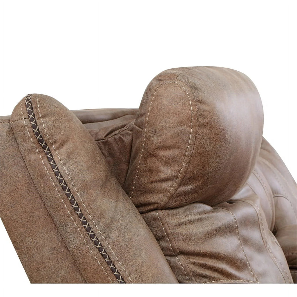 Camel Brown Polyester Faux Suede Leather Power Recliner D9441