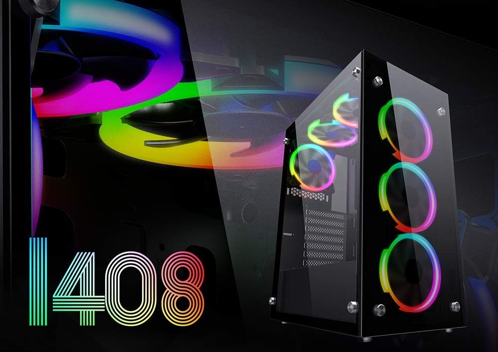 ATX Desktop Computer Case with Tempered Glass Window and 120mm ARGB LED Fans W9812