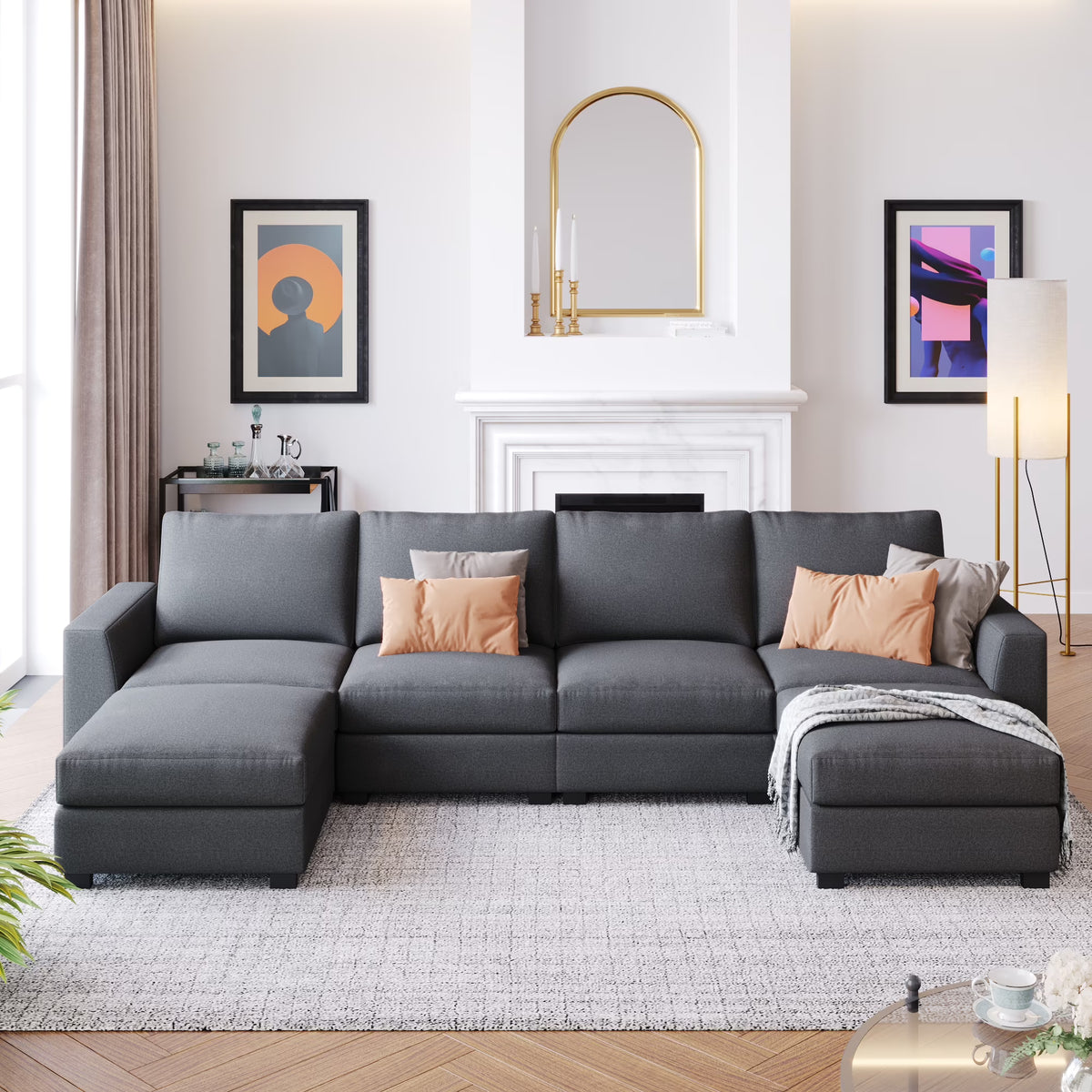 U Shaped Sofa with Removable Ottomans D54952