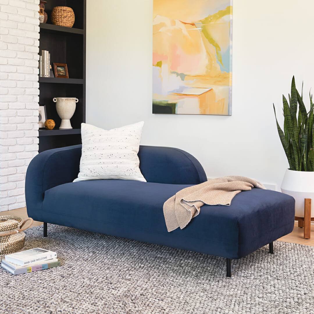 Blue Velvet Daybed with Black Metal Legs B9514