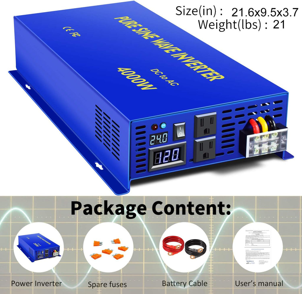 3500W / 7000W Peak 24V DC to AC 110V 120V Pure Sine Wave Power Inverter with LCD Display R98695