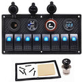 8 Gang Green LED Aluminum Marine Switch Panel with USB Charger and Voltmeter, Pack of 2 O578335