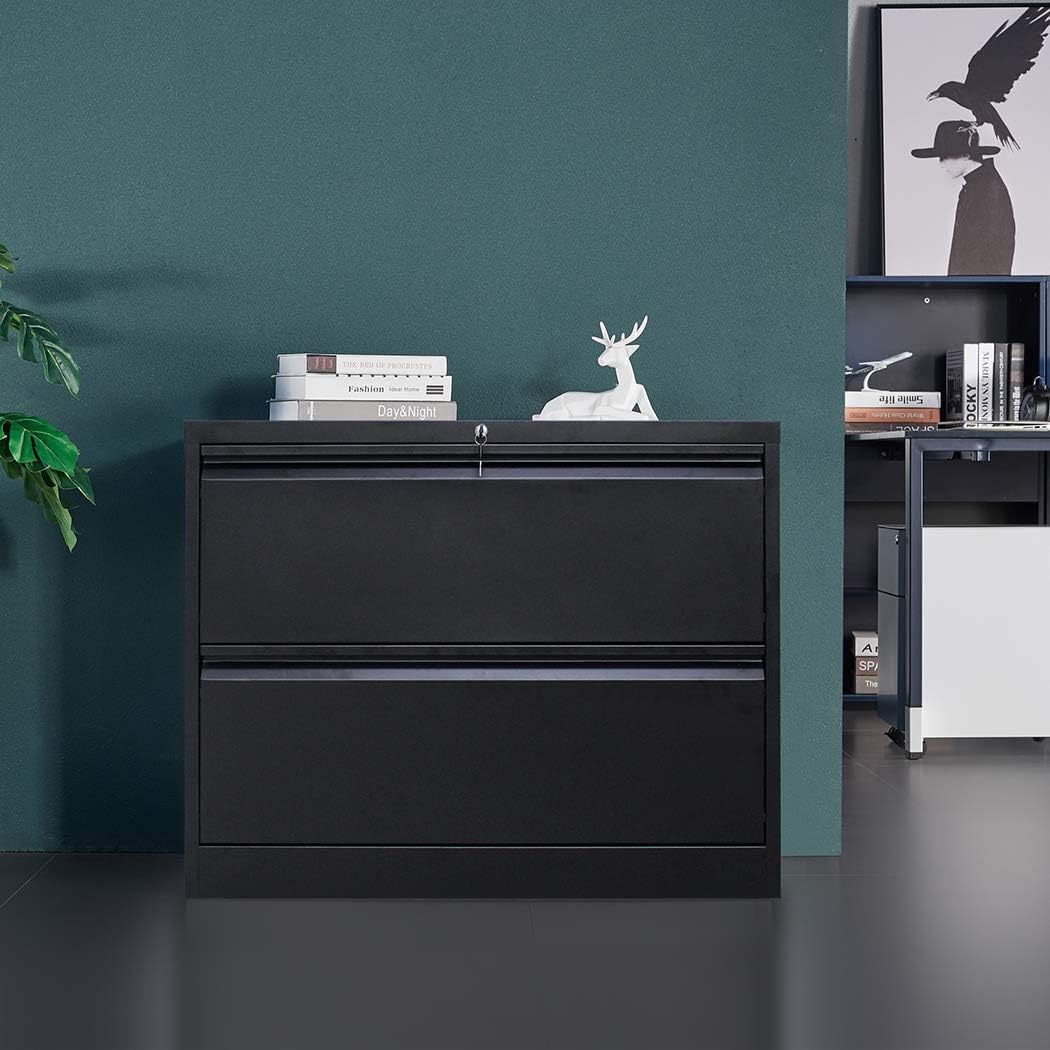 2 Drawer Black Stainless Steel Lateral File Cabinet R6887