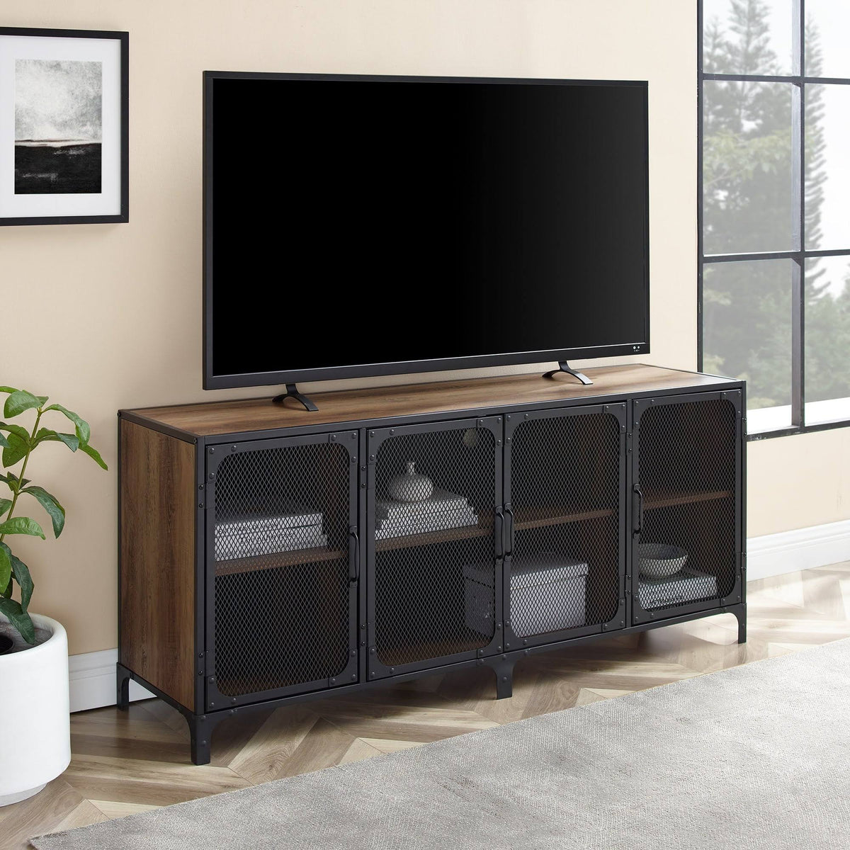 Grey Wash Industrial TV Stand Console U402983