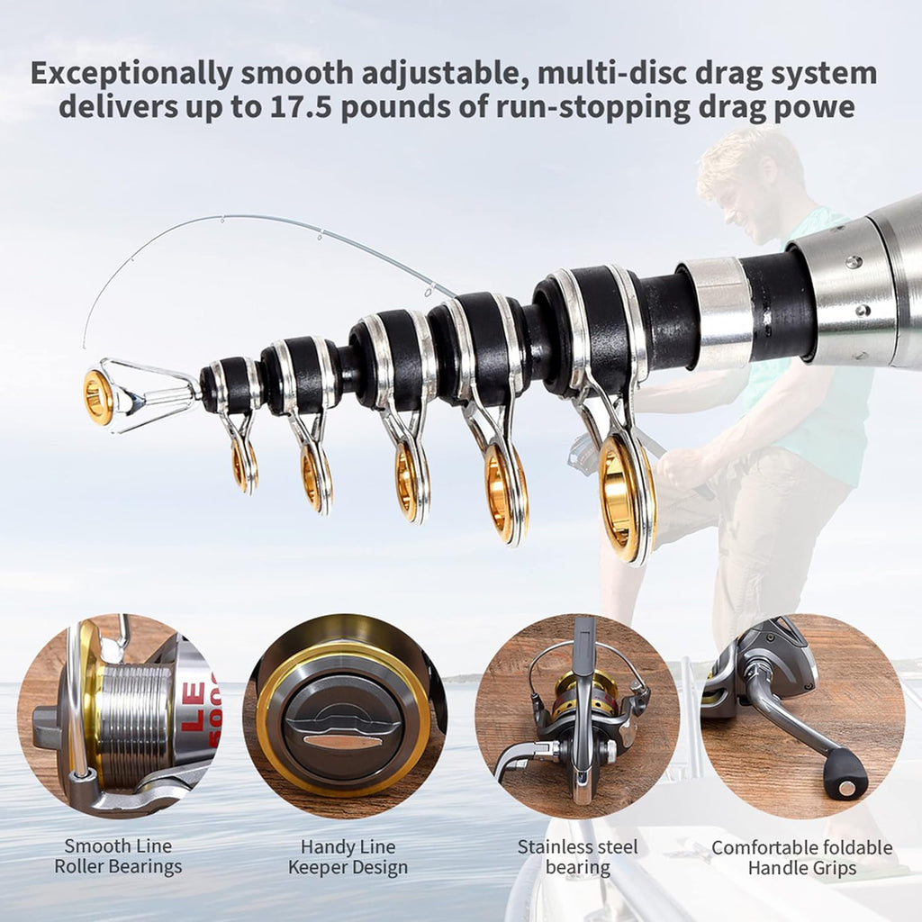 Fishing Rod and Reel Combo Carbon Fiber Telescopic Fishing Pole with Carrier Bag L85616