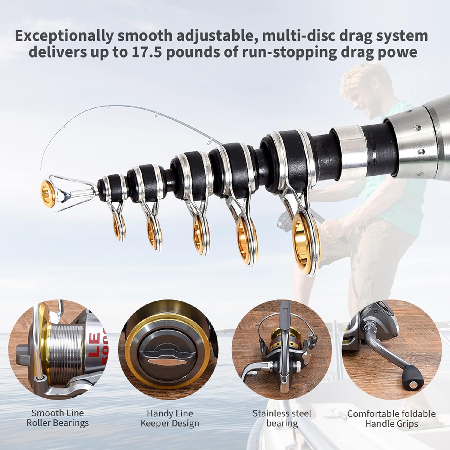 Fishing Rod and Reel Combo Carbon Fiber Telescopic Fishing Pole with Carrier Bag L85616
