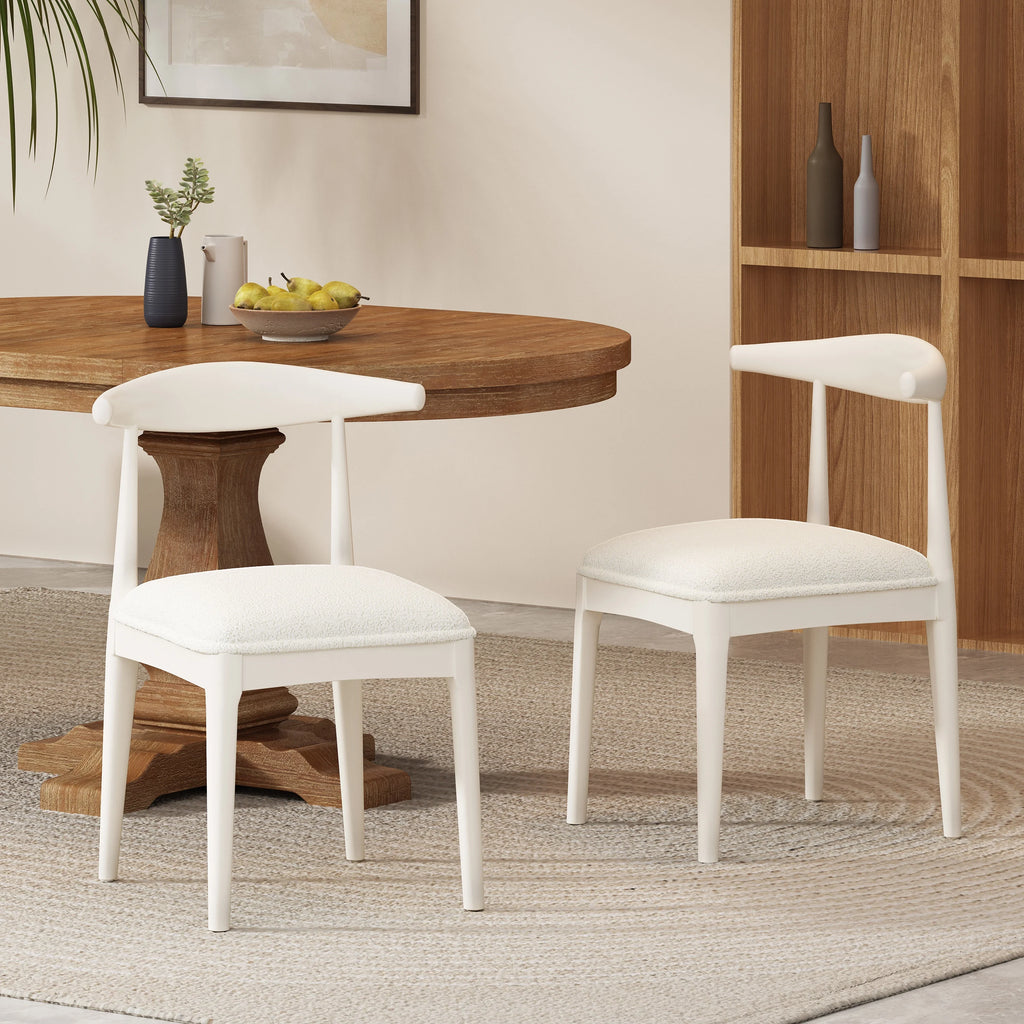 Almond Textured Boucle Fabric Upholstered Wood Dining Chairs, Set of 2 Z3778