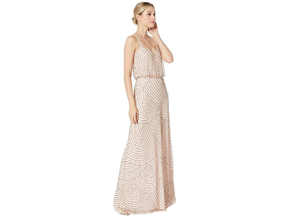 Beaded Blouson Gown, Blush Gold, Size: 16 Y23611