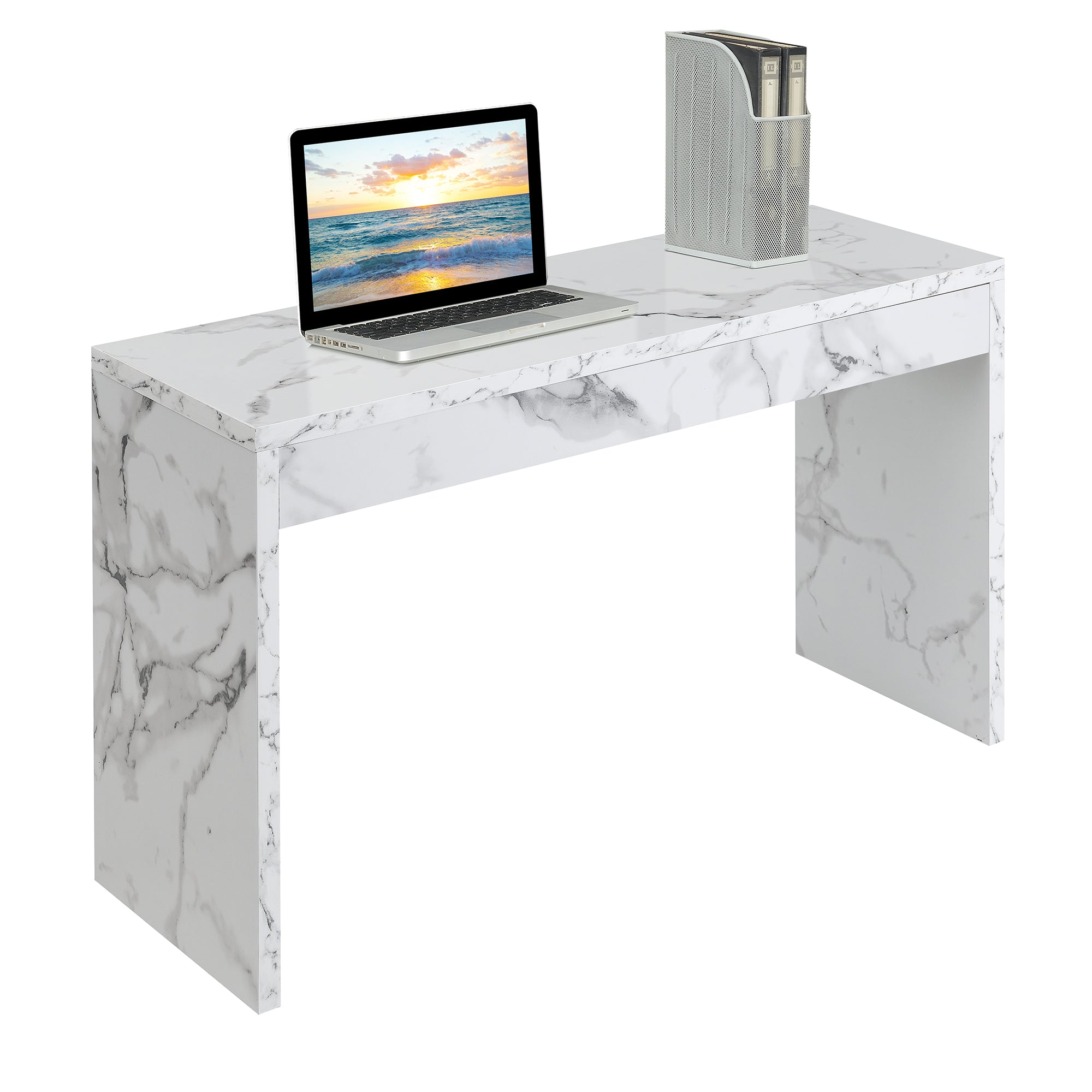 White Faux Marble Console Table/Desk D5900