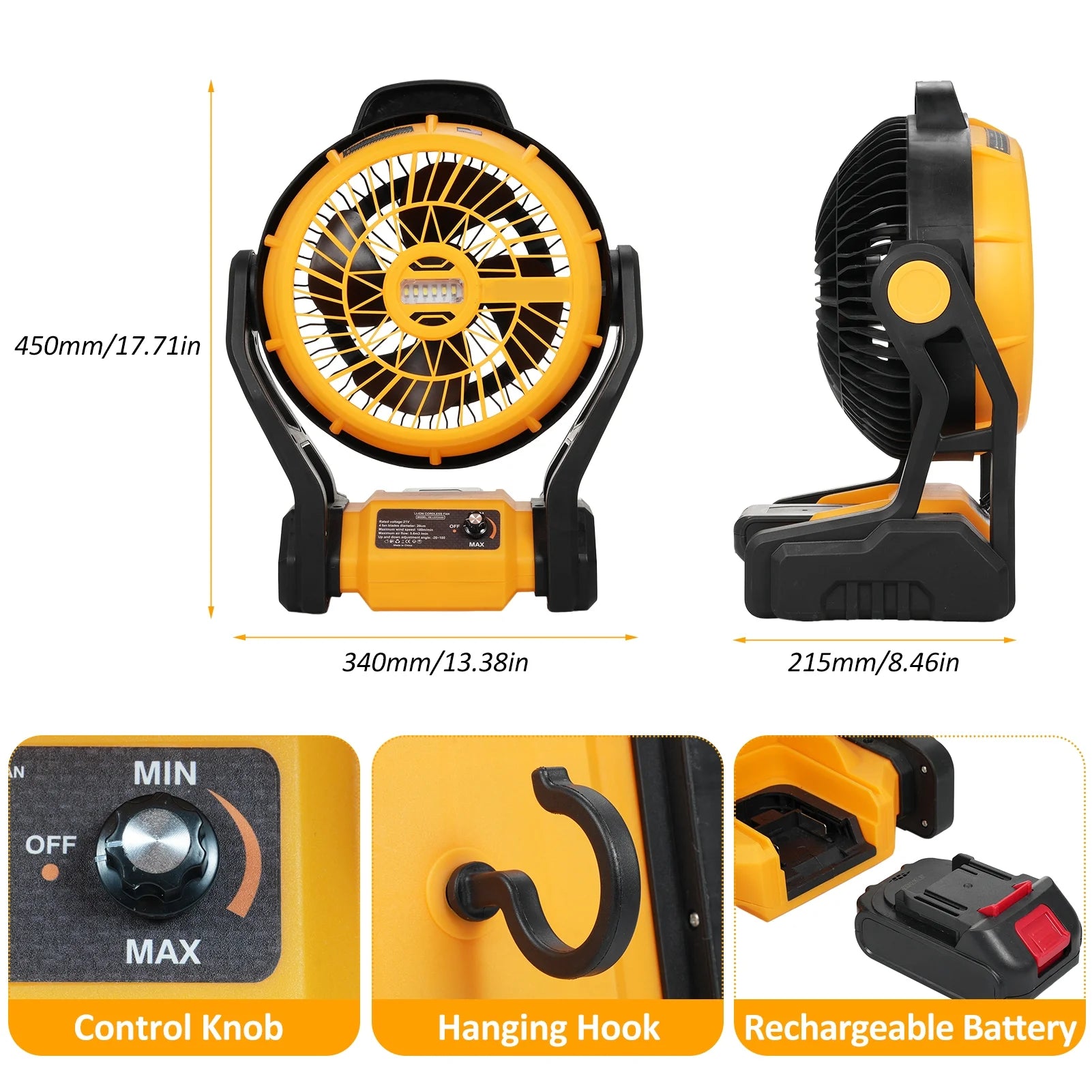 Rechargeable Portable 8 Inch Camping Fan with LED Lantern D1227