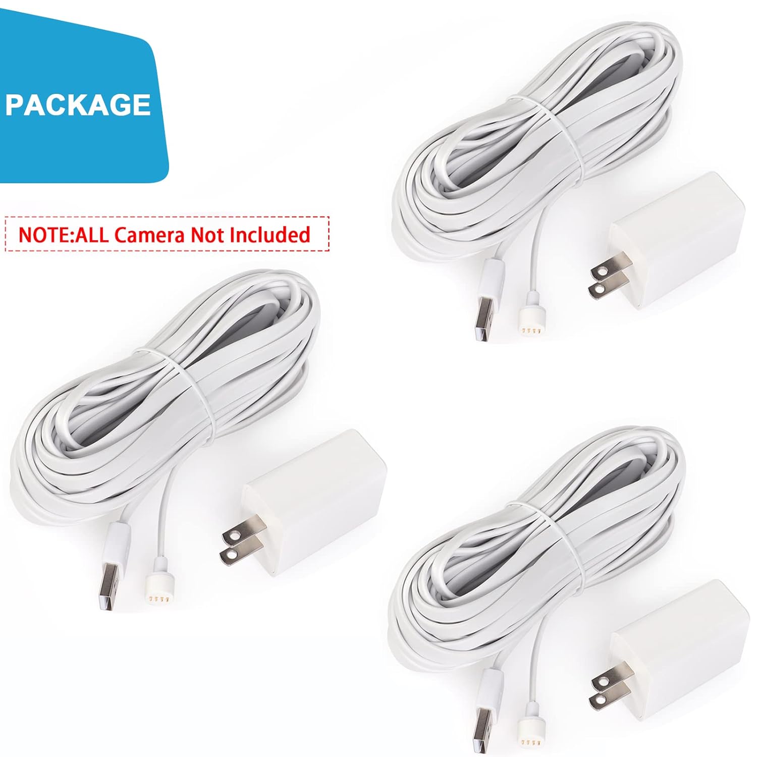 25 ft Weatherproof Charging Cable 3Pack-White R348