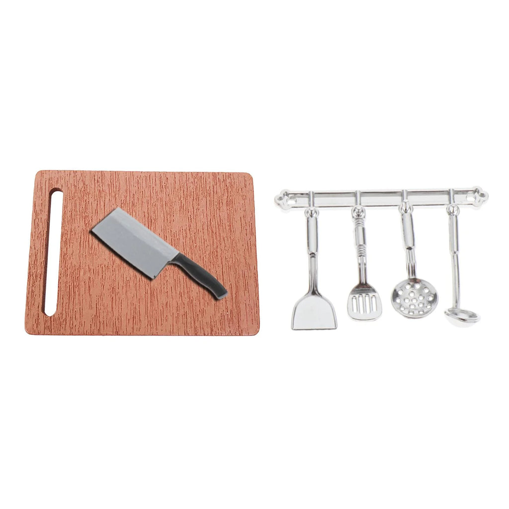 Mini Metal Dollhouse Kitchen Cookware Set with Chopping Board D981434