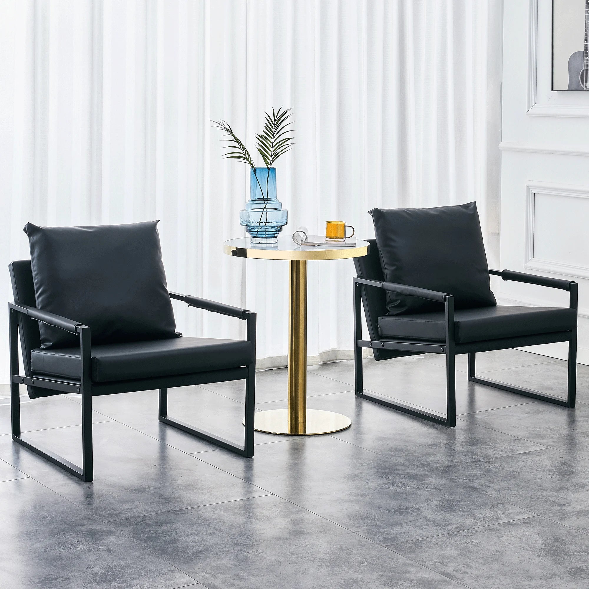 Black PU Leather Accent Armchair with Metal Frame Y8046