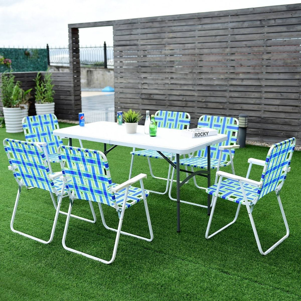 6 Pcs Folding Beach Chair Camping Lawn Chair Blue P56344