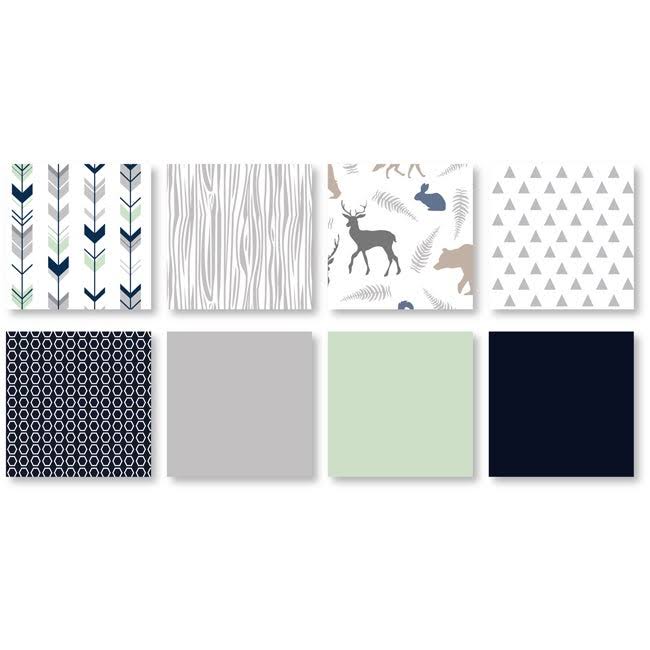 Navy Blue Mint and Grey Woodsy Deer Boys Baby Bedding Crib Set N17678