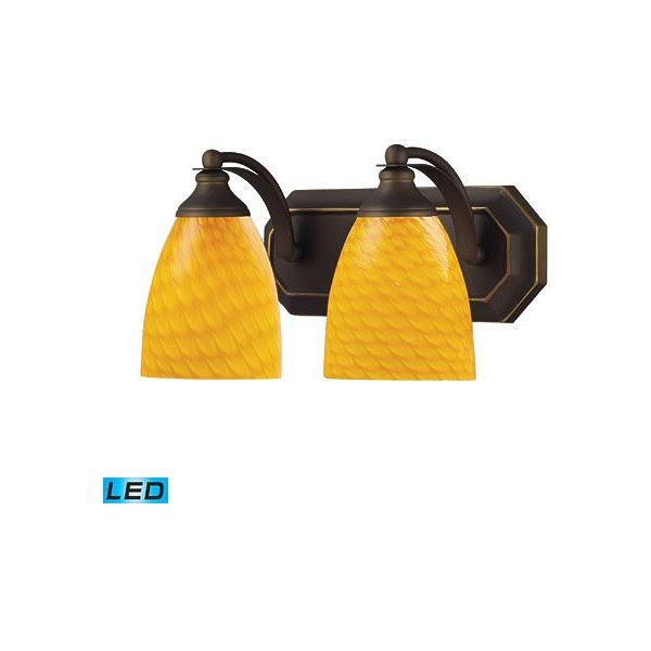 Bathroom Vanity 2 Light LED with Aged Bronze Canary Glass 14 inch 27 Watt D339837