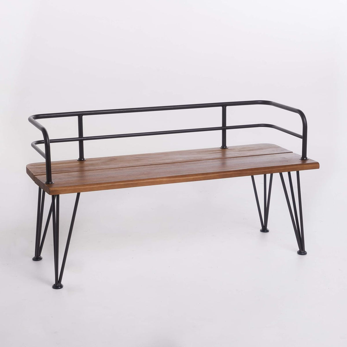 Teak Finish Iron and Acacia Wood Bench I739296