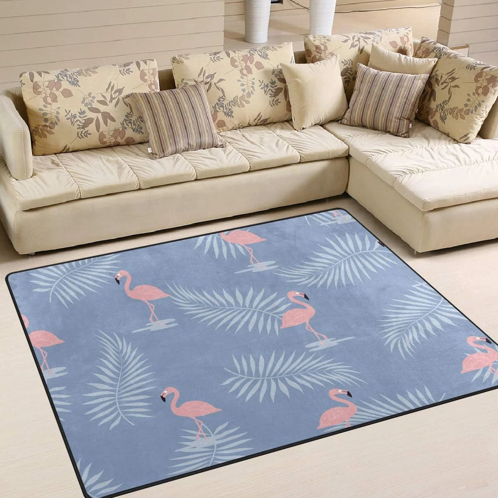Pink Flamingo with Palm Leaves Lightweight Area Rug U4606
