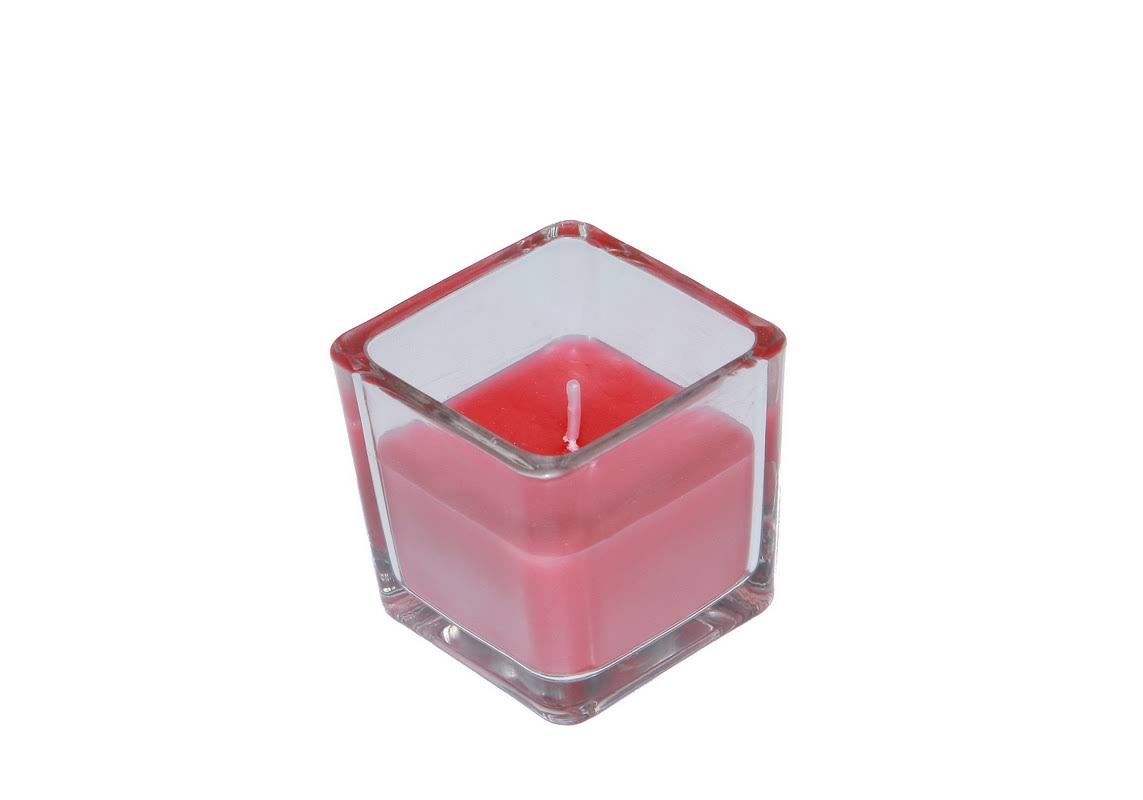 Red Square Glass Votive Candle V79680