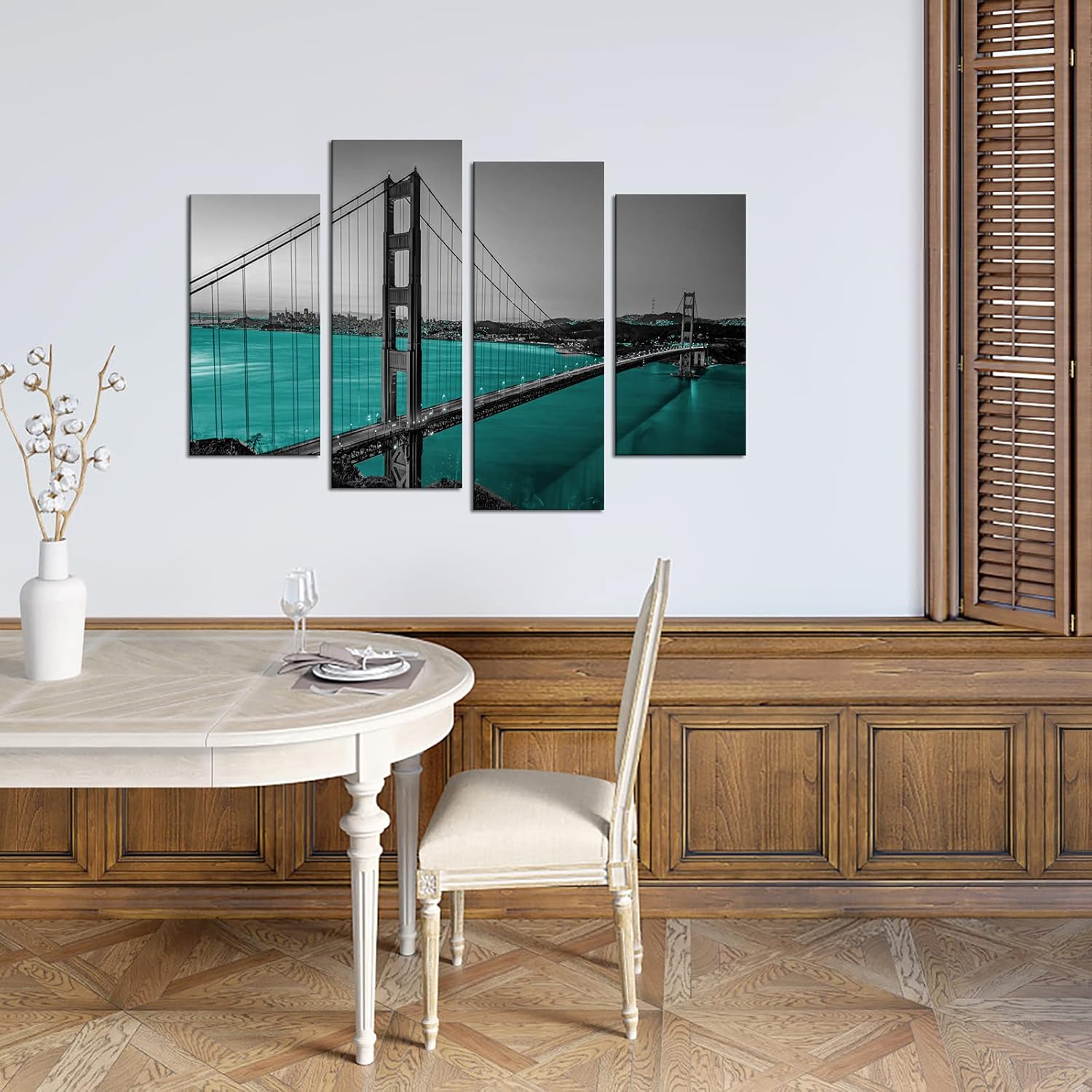 Black White Teal Golden Gate Bridge Canvas Wall Art B961575