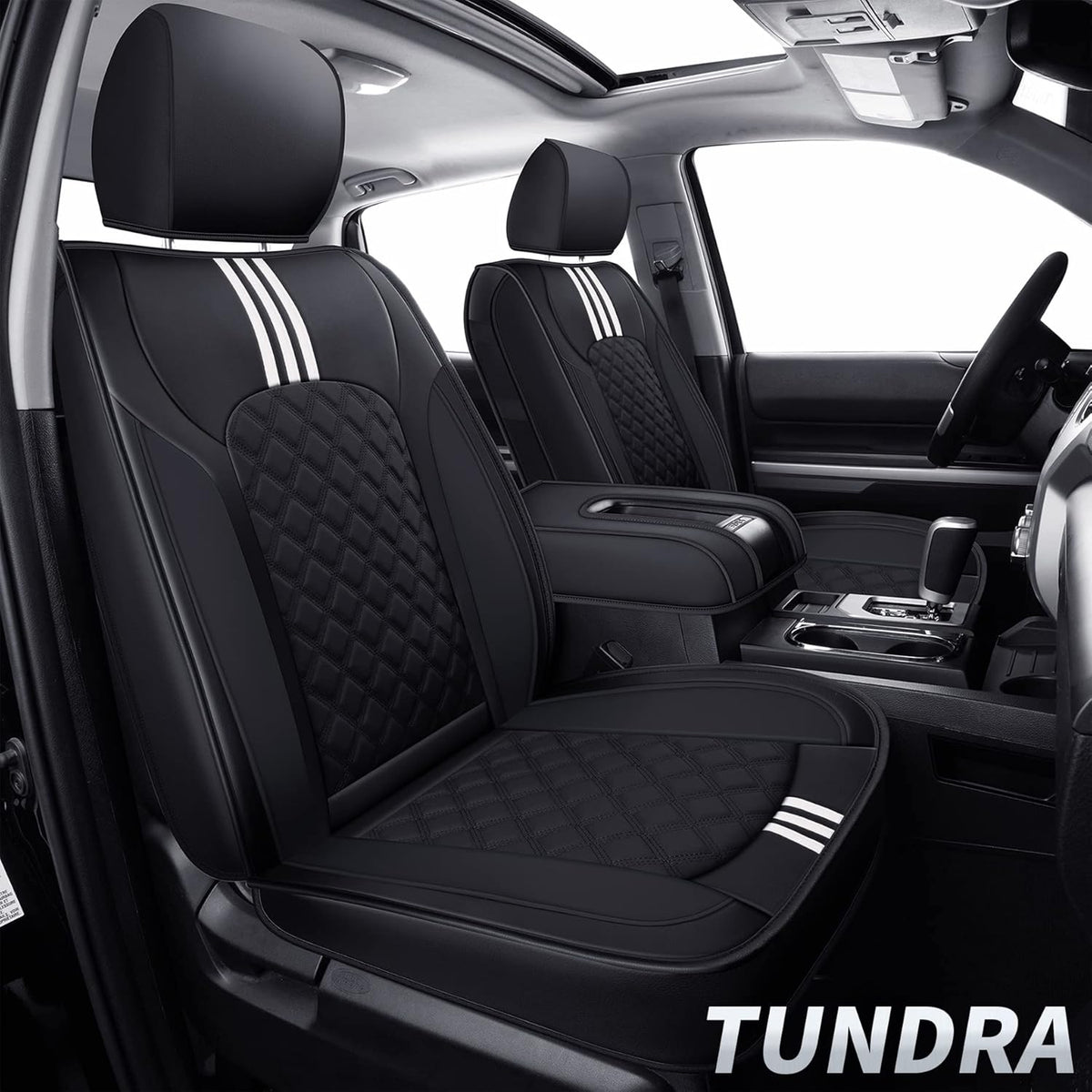 Black Faux Leather Waterproof Full Set Seat Covers with Center Console Cover J6549