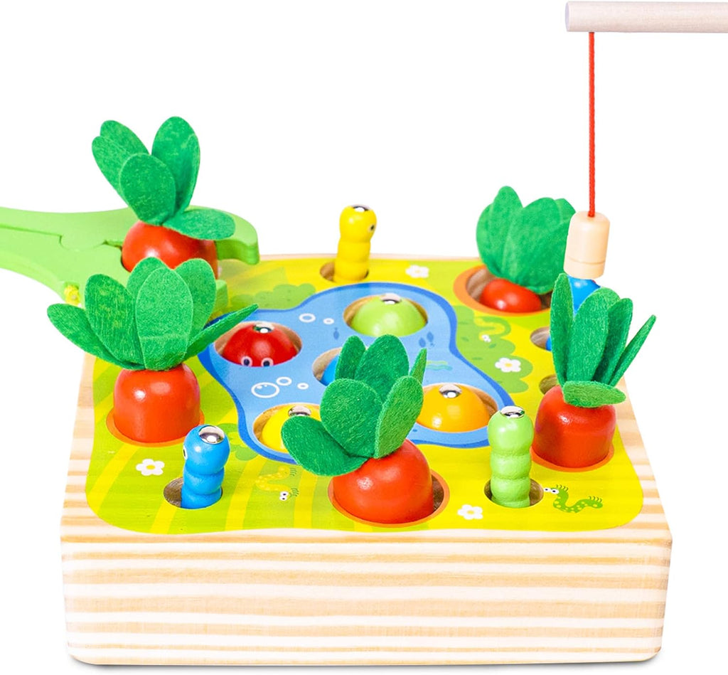 Montessori Wooden Toys Carrot Harvest Magnetic Fishing Game Q450