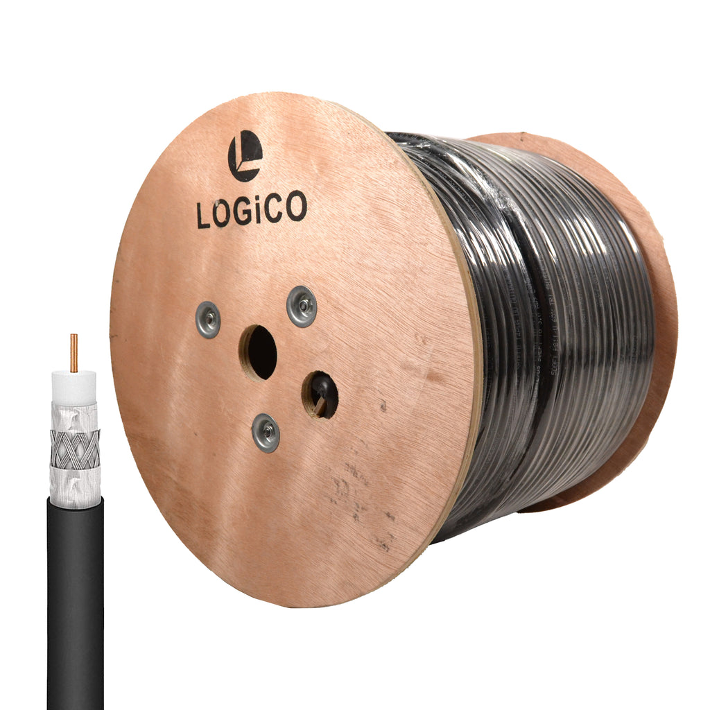 RG11 Coaxial Cable Tri Shield 14AWG Outdoor Direct Burial Gel Flooded Weather Resistant 500 ft Black Jacket L460229