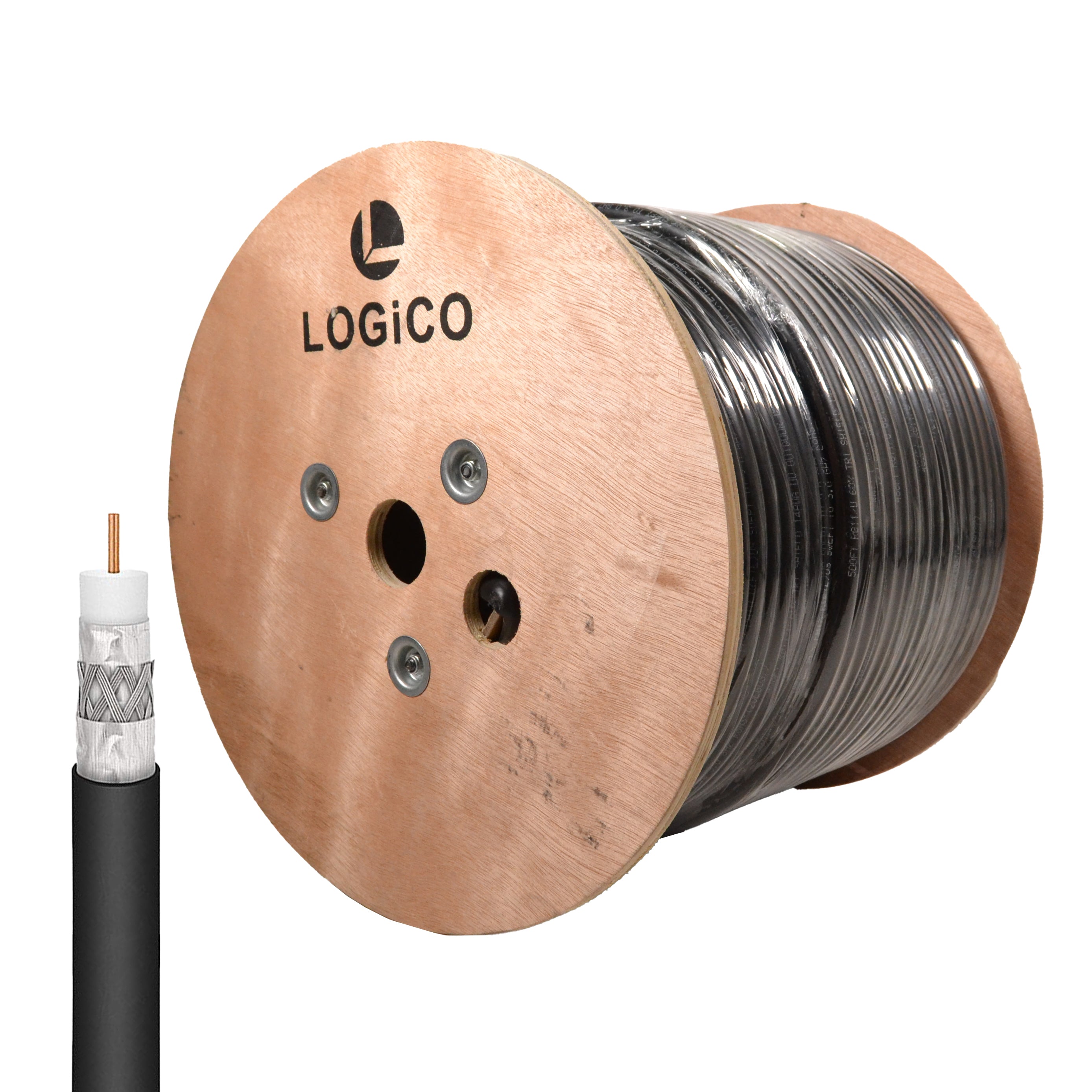 RG11 Coaxial Cable Tri Shield 14AWG Outdoor Direct Burial Gel Flooded Weather Resistant 500 ft Black Jacket L460229