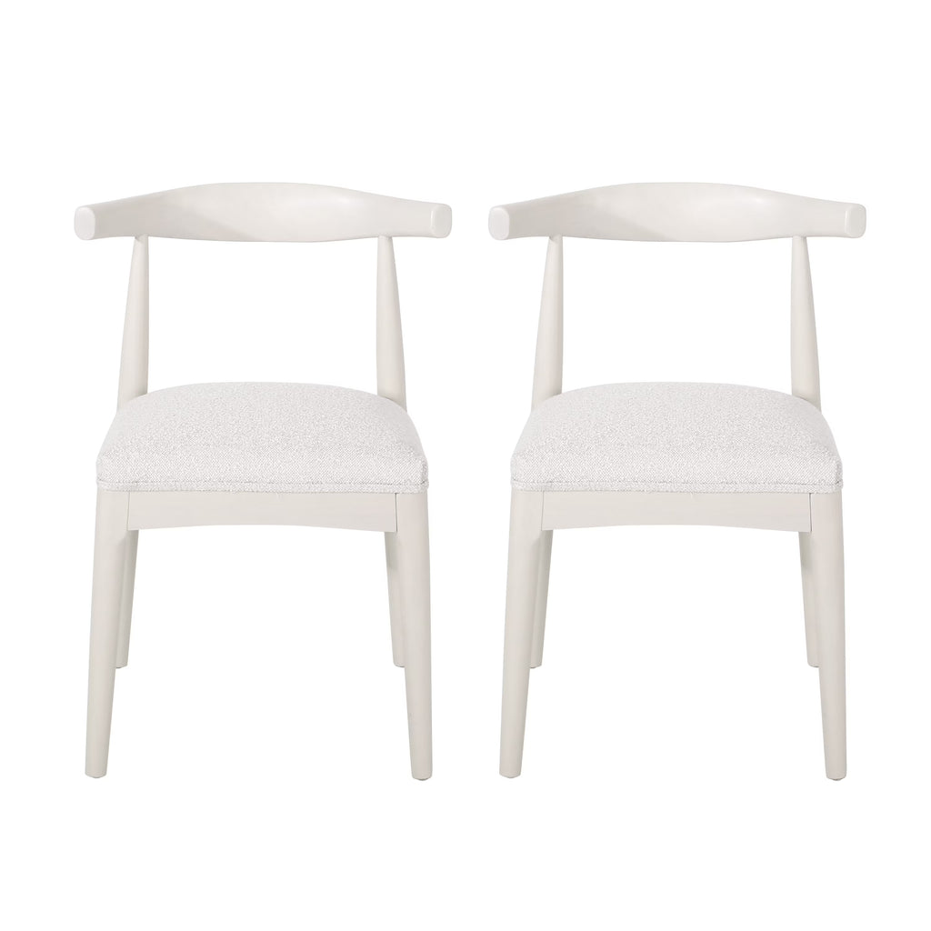 Almond Textured Boucle Fabric Upholstered Wood Dining Chairs, Set of 2 Z3778