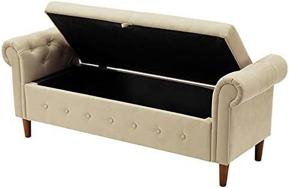 Velvet Tufted Ottoman Sofa Stool Bench with Pillow K779758