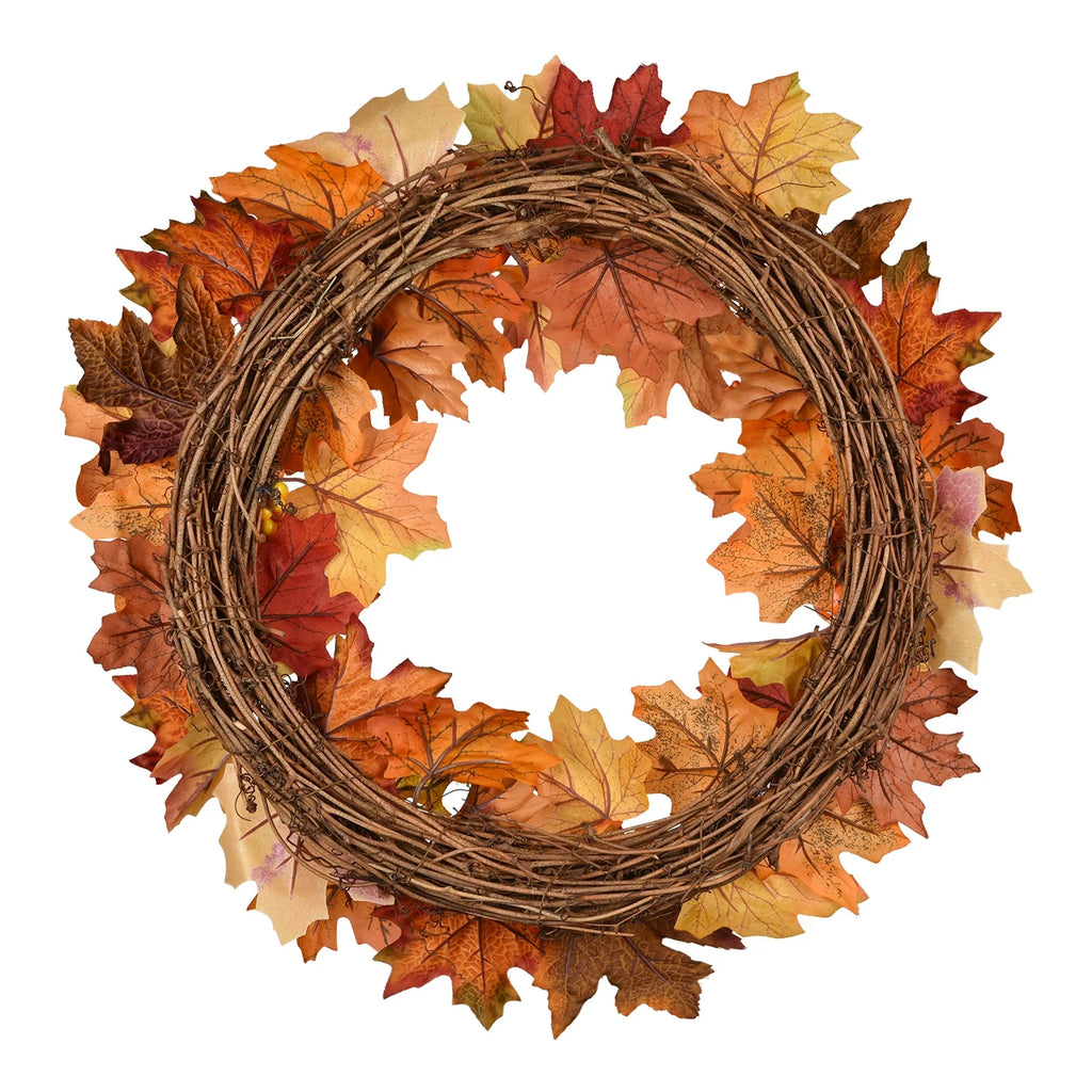 Artificial Hanging Maple Leaf Wreath with Pumpkin and Berry Z199805