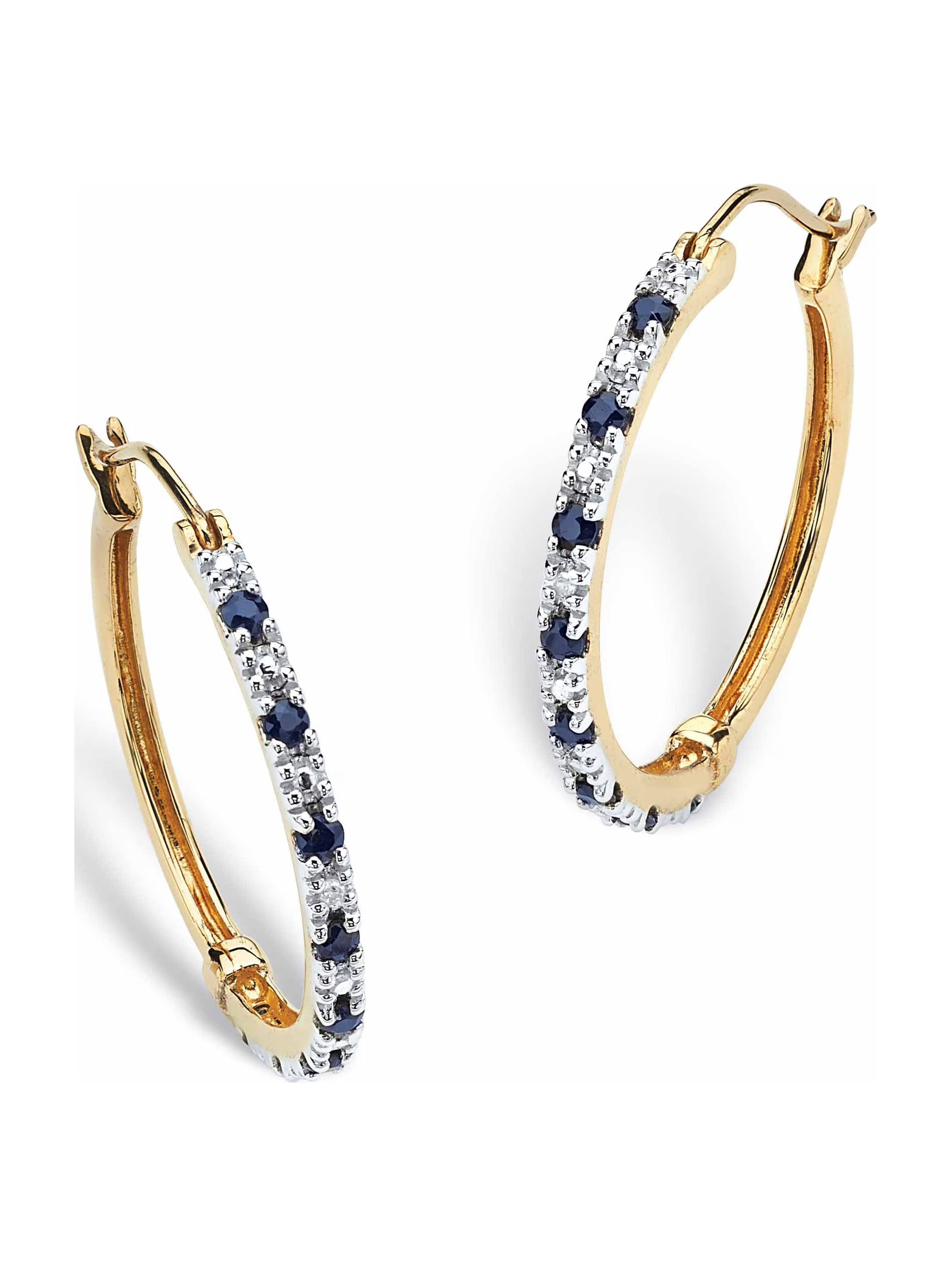 Midnight Blue Sapphire Hoop Earrings in 18k Gold-plated Sterling Silver G447