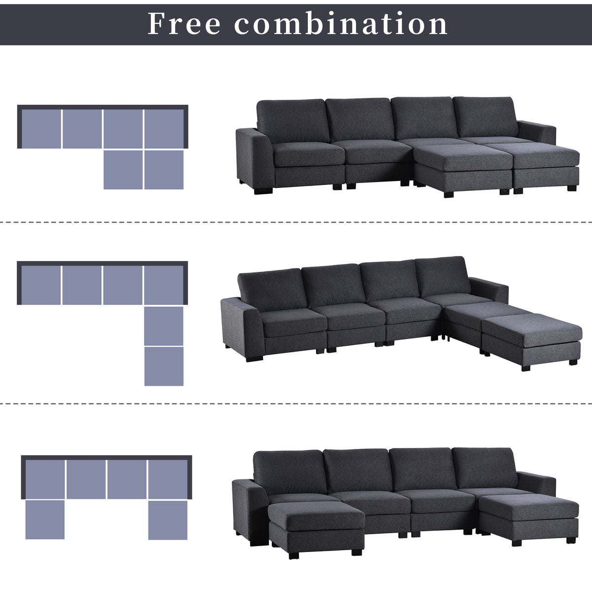 U Shaped Sofa with Removable Ottomans D54952
