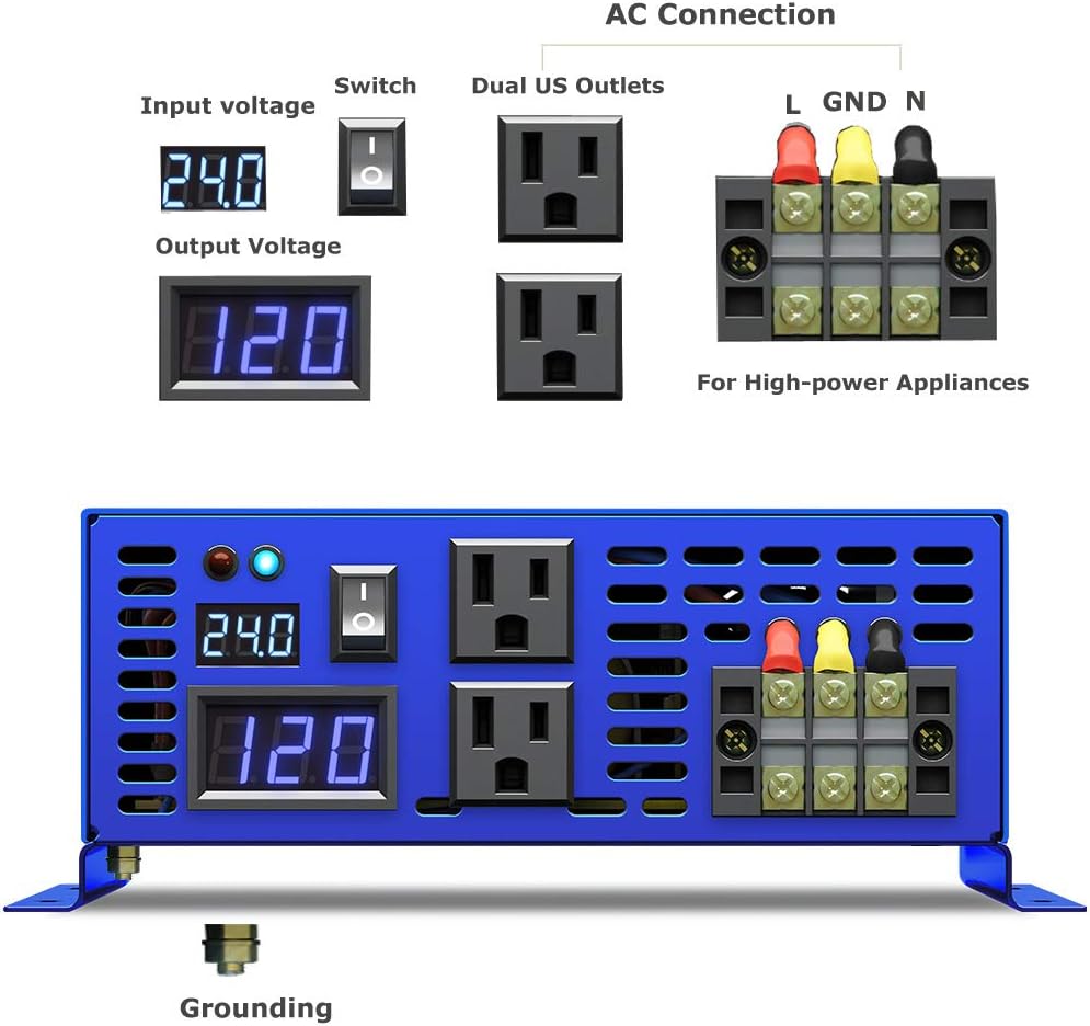 3500W / 7000W Peak 24V DC to AC 110V 120V Pure Sine Wave Power Inverter with LCD Display R98695