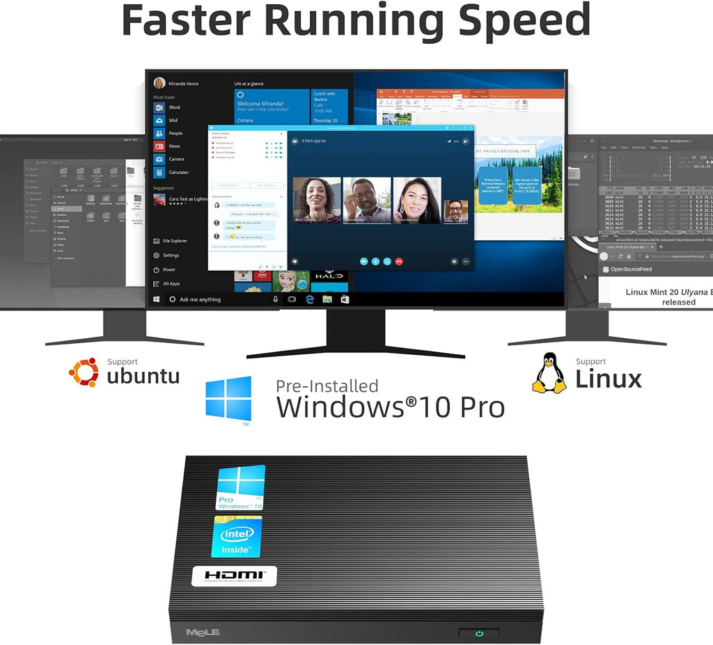 Fanless Mini PC Window11 Pro Celeron J4125 8GB/128GB Small Desktop Computer L402