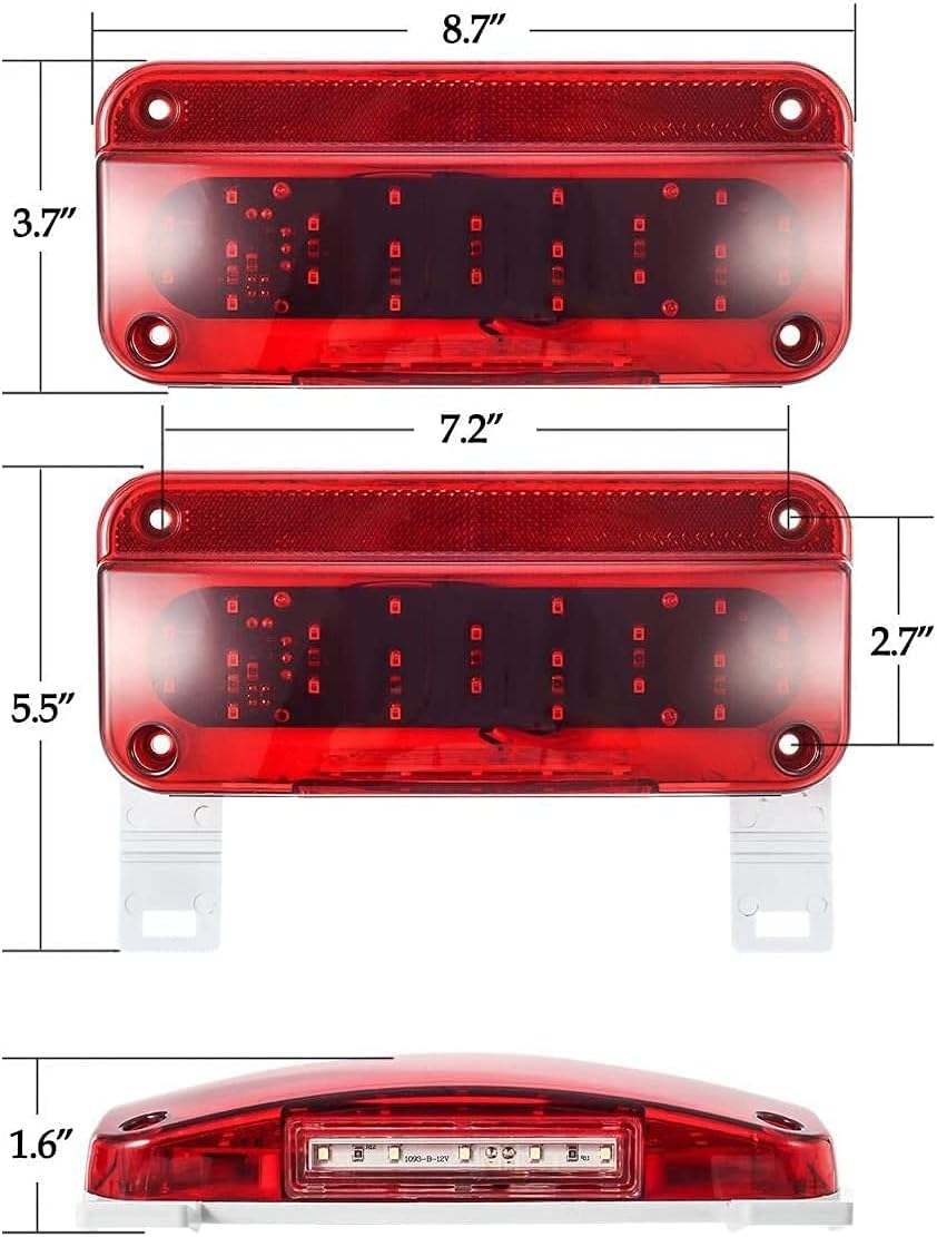 12V LED RV Camper Trailer Tail Light Kit with Amber Side Marker Clearance Lights and Red Stop Turn Brake Tail Lights O969