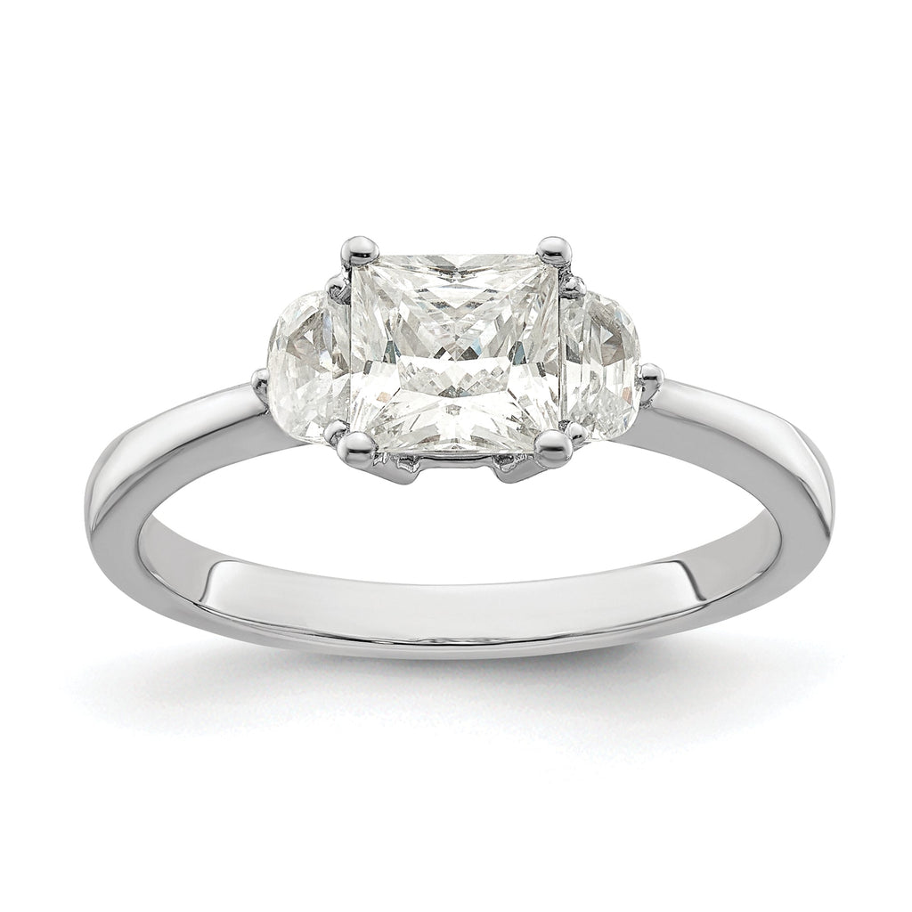 14k White Gold 3 Stone Half Moon Princess Cut CZ Ring C2364