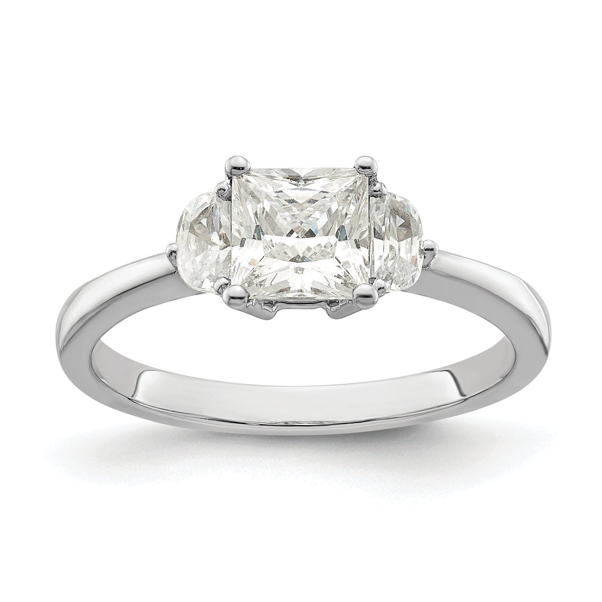 14k White Gold 3 Stone Half Moon Princess Cut CZ Ring C2364