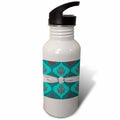 Teal Aqua Red White Damask Pattern Sports Water Bottle X9956