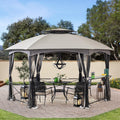 2-tone Gray Hexagon Steel Gazebo with Mosquito Netting Y12997