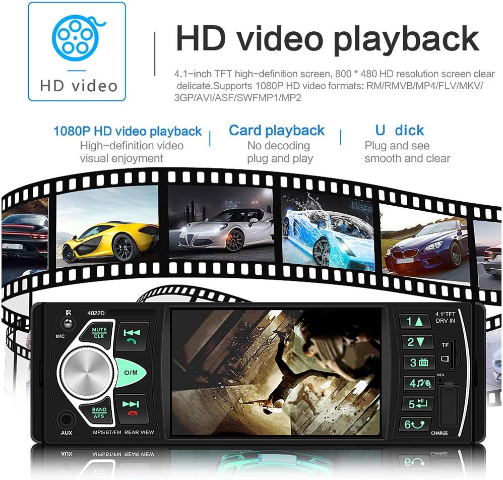 4.1 Inch Single Din Car Stereo with Bluetooth Rear View Camera Pack of 2 C627
